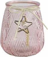 theelichthouder Liv 9 x 10 cm glas roze