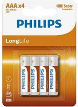 batterijen AAA/LR3 longlife 1,5 Volt per 4 stuks