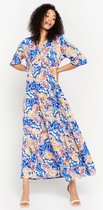 LOLALIZA Maxi bloemenjurk - Blauw - Maat 48
