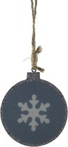 kersthanger kerstbal 8 cm hout donkerblauw/zilver