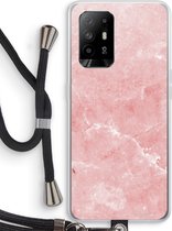 Case Company® - Oppo A94 5G hoesje met Koord - Roze marmer - Telefoonhoesje met Zwart Koord - Bescherming aan alle Kanten en Over de Schermrand