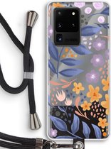 Case Company® - Samsung Galaxy S20 Ultra hoesje met Koord - Flowers with blue leaves - Telefoonhoesje met Zwart Koord - Bescherming aan alle Kanten en Over de Schermrand