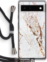 Case Company® - Google Pixel 6 hoesje met Koord - Goud marmer - Telefoonhoesje met Zwart Koord - Bescherming aan alle Kanten en Over de Schermrand