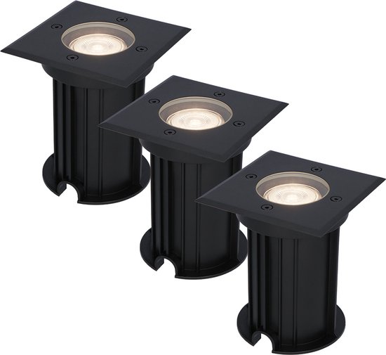 HOFTRONIC™ 3x Ramsay dimbare LED grondspot - Vierkant - Zwart - 4000K neutraal wit - 5 Watt - IP67 straal waterdicht - 3 jaar garantie Grondspot buiten 230V