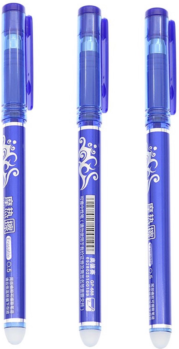 Erasable Friction Roller Ball Pen 0,5 mm - uitwisbaar - blauw 3 pack