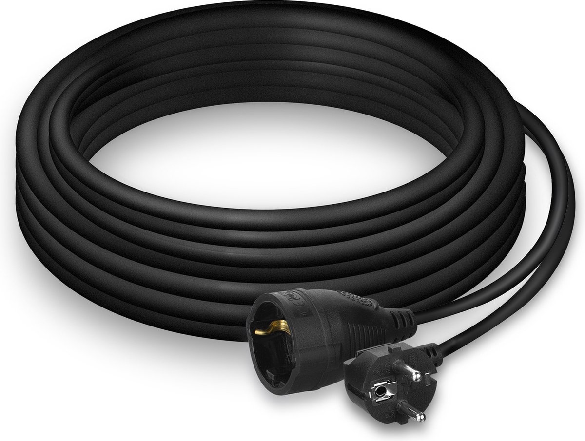 ACT Connectivity Netsnoer verlengkabel CEE 7/7 male (haaks) - CEE 7/7 female zwart 10 m