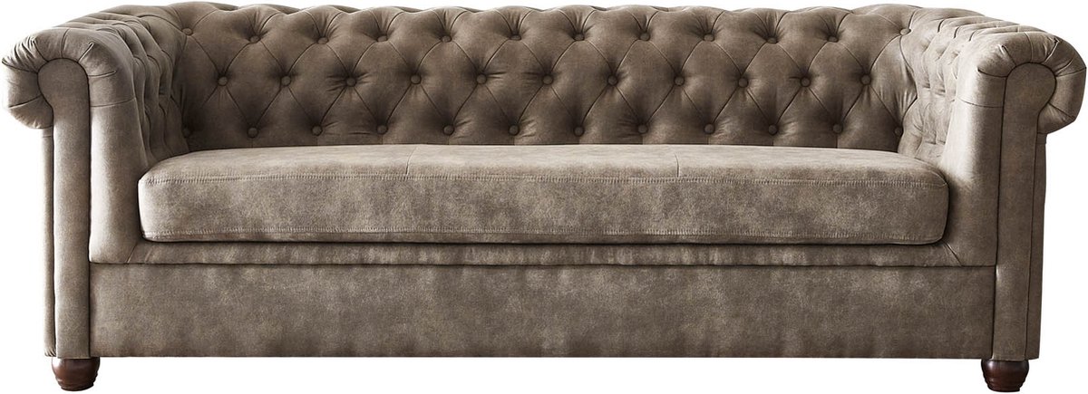 DELIFE Bank Chesterfield taupe suède-look gewatteerd uit 3-zits Beige