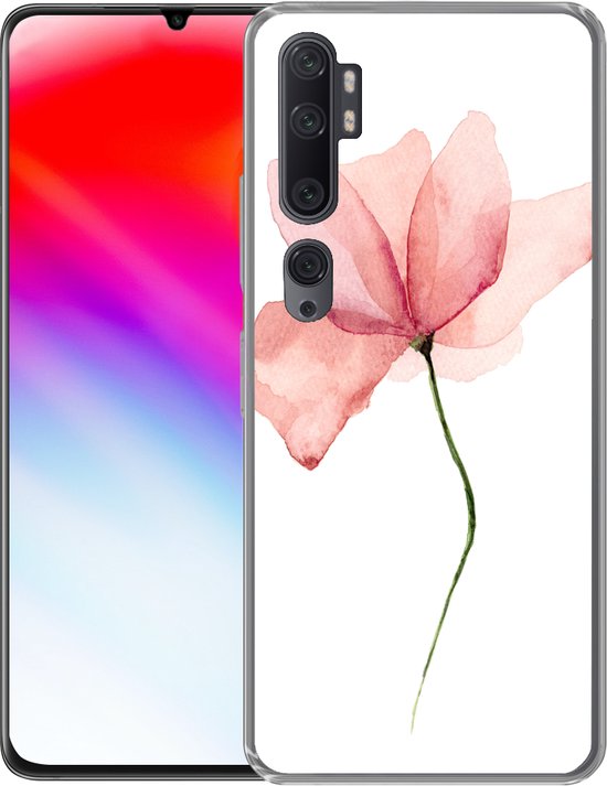 Telefoonhoesje Geschikt voor Xiaomi Mi Note 10 hoesje - Bloemen - Waterverf - Roze - Siliconen Telefoonhoesje Telefoonhoesje