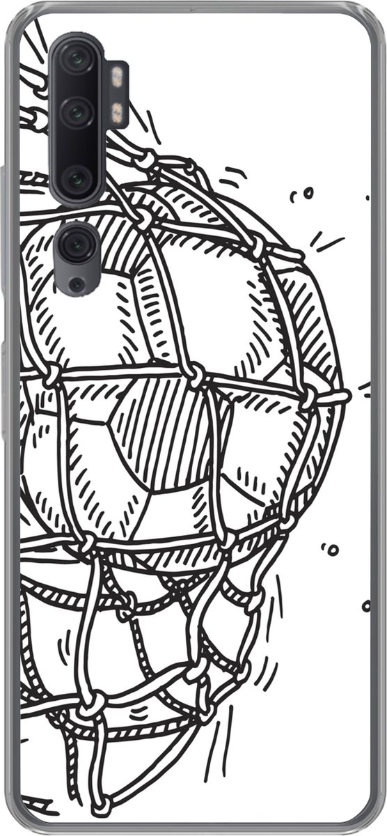 Telefoonhoesje Geschikt voor Xiaomi Mi Note 10 hoesje - Een illustratie van een voetbal die het doel ingeschoten is - Jongens - Meiden - Kinderen - Siliconen Telefoonhoesje Telefoonhoesje