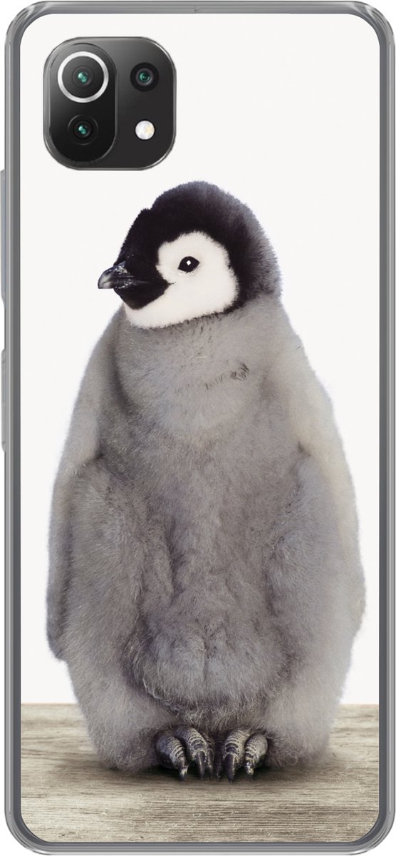 Telefoonhoesje Geschikt voor Xiaomi Mi 11 Lite hoesje - Kinderen - Pinguïn - Grijs - Dieren - Meisjes - Jongens - Siliconen Telefoonhoesje Telefoonhoesje