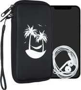 kwmobile hoesje voor smartphones L - 6,5" - hoes van Neopreen - tropical island design - wit / zwart - binnenmaat 16,5 x 8,9 cm