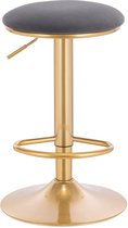 Kamyra® Industriële Barkruk - Velvet Zitting - Gouden Frame met Voetensteun - In Hoogte Verstelbaar - Grijs 61 - 82 cm