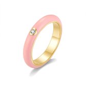 Twice As Nice Ring in 18kt verguld zilver, roze email, 1 zirkonia 56