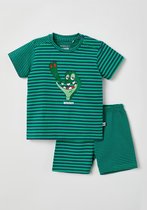 Woody - Unisex Pyjama - marine blauw-grasgroen gestreept - krokodil - 18m