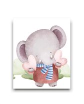 Schilderij  Liefde olifant - 2 hartjes / liefde geven / Jungle / Safari / 50x40cm