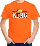 King met kroon t-shirt - oranje - kinderen - koningsdag / EK/WK outfit / kleding 122/128
