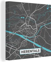Canvas Schilderij België – Herentals – Stadskaart – Kaart – Blauw – Plattegrond - 50x50 cm - Wanddecoratie