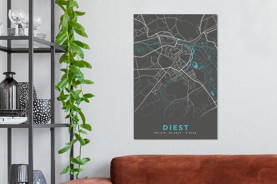 Toile Peinture België – Diest – Plan de Ville – Carte – Blauw – Carte - 60x90 cm - Décoration murale