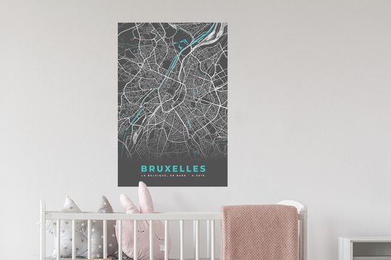 Muurstickers - Sticker Folie - Kaart – Plattegrond – Stadskaart – Bruxelles – België - Grijs - 60x90 cm - Plakfolie - Muurstickers Kinderkamer - Zelfklevend Behang - Zelfklevend behangpapier - Stickerfolie