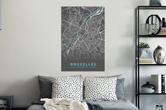 Muurstickers - Sticker Folie - Kaart – Plattegrond – Stadskaart – Bruxelles – België - Grijs - 60x90 cm - Plakfolie - Muurstickers Kinderkamer - Zelfklevend Behang - Zelfklevend behangpapier - Stickerfolie