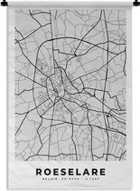 Wandkleed - Wanddoek - Stadskaart – Plattegrond – België – Zwart Wit – Roeselare – Kaart - 60x90 cm - Wandtapijt