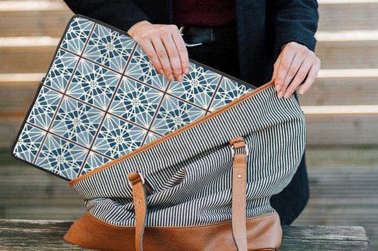 Housse Matelassée Pour Ordinateur Portable 15,6" - Motif Carreaux Bleu/Blanc - Protection Léger Et Style - 10