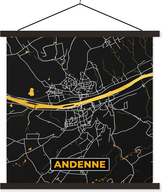 Posterhanger incl. Poster 120x120 cm - Schoolplaat - Ardenne - Plattegrond - Stadskaart - Kaart - Goud - Textielposter - Zwarte latten - Plattegrond