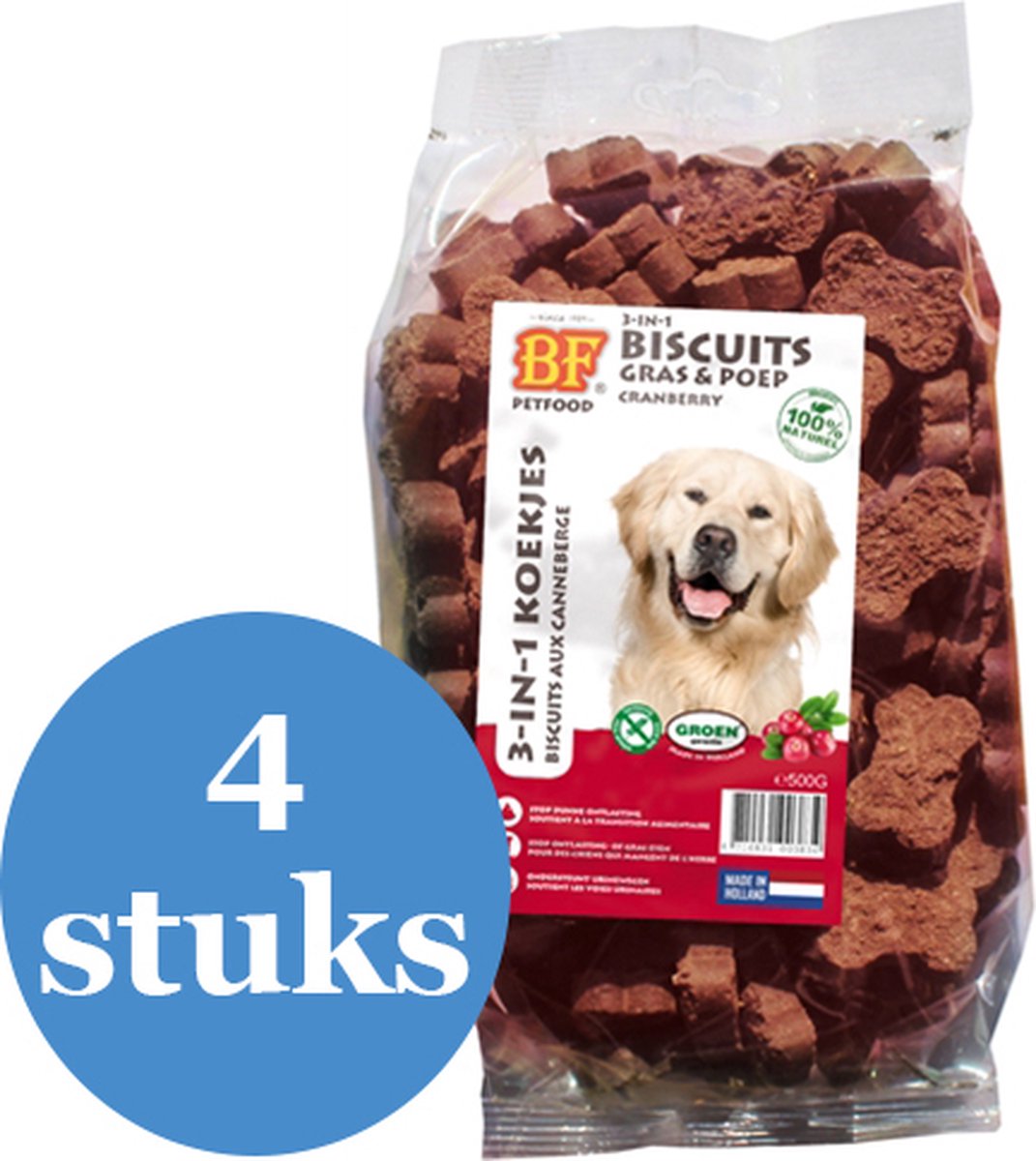 Biofood 3-In-1 Koekjes Cranberry&Vlees - Hondensnacks - 4 x 500 g