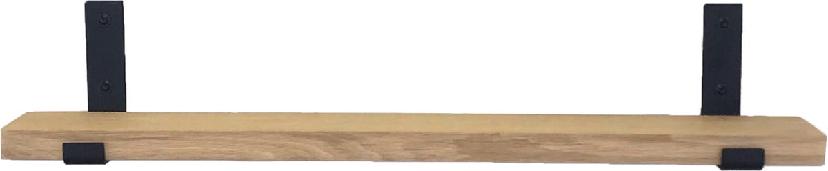GoudmetHout Massief Eiken Wandplank - 60x10 cm - Industriële Plankdragers L-vorm Up - Staal - Mat Zwart