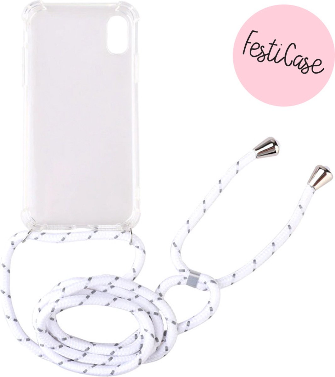 FESTICASE Hoesje Geschikt voor iPhone X Telefoonhoesje met koord (Wit) TPU - Soft Case Hoesje - Transparant