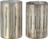 Theelichthouder | glas | zilver | 13x13x (h)20 cm