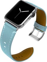 Leren bandje Geschikt voor Apple Watch Lichtblauw met zilverkleurige gesp 42mm - 44mm