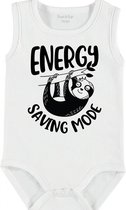 Baby Rompertje met tekst 'Energy saving mode, sloth' | mouwloos l | wit zwart | maat 62/68 | cadeau | Kraamcadeau | Kraamkado
