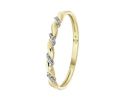 Lucardi Dames Ring met 12 diamanten 0,015ct slag. - Ring - Cadeau voor vrouwen - 14 Karaat Goud - Geelgoud