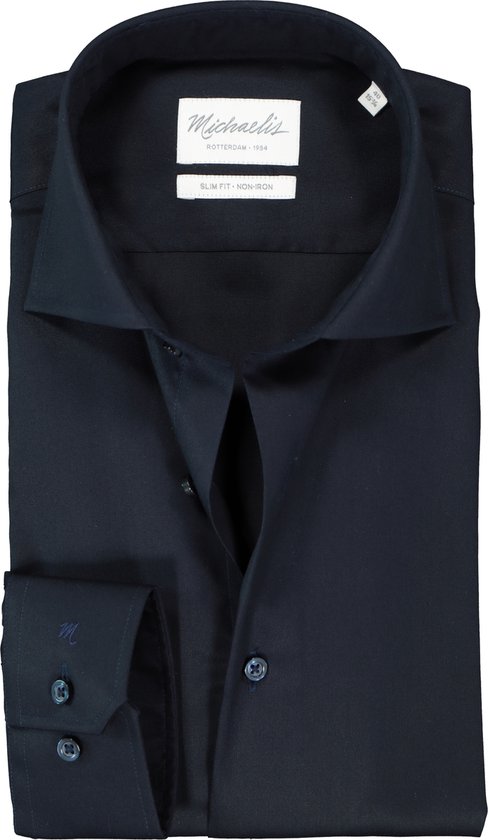 Michaelis slim fit overhemd - Oxford - navy blauw - Strijkvrij - Boordmaat: 43