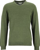 Michaelis heren trui wolmengsel - slim fit met V-hals - groen -  Maat: L