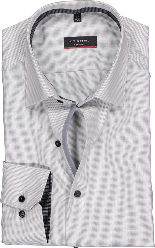 Eterna Modern Fit overhemd - grijs twill (contrast) - Strijkvrij - Boordmaat: