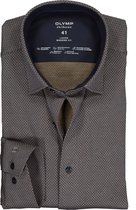 OLYMP Luxor 24/Seven modern fit overhemd - oker tricot birdseye dessin (contrast) - Strijkvriendelijk - Boordmaat: 40