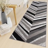 Tapiso Maya Loper Vloerkleed Grijs Zwart Gang Modern Woonkamer Gang Maat- 100x750