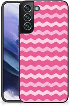 Smartphone Hoesje Geschikt voor Samsung Galaxy S22 Pro Bumper Hoesje met Zwarte rand Waves Pink
