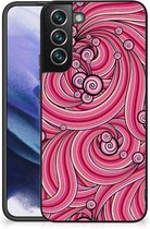 Smartphone Hoesje Geschikt voor Samsung Galaxy S22 Pro Back Case TPU Siliconen Hoesje met Zwarte rand Swirl Pink