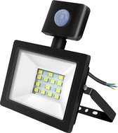 LED Bouwlamp 10 Watt met Sensor - LED Schijnwerper - Aigi Stado - Helder/Koud Wit 6400K - Waterdicht IP65 - Mat Zwart - Aluminium - BSE