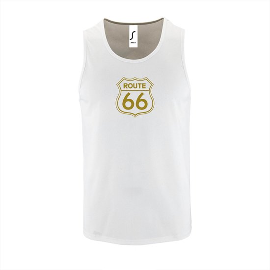 Witte Tanktop sportshirt met "Route 66" Print Goud Size S