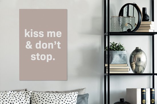 Peinture sur toile Saint-Valentin - Kiss -moi et ne t'arrête pas - Citations - Dictons - 60x90 cm - Décoration murale