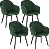 Kamyra® Set van 4 Velvet Eetkamerstoelen met Armleuning - Eetkamerstoel, Stoel, Kuipstoel, Loungestoel - 40x40x81 cm - Donkergroen