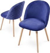 Miadomodo - Eetkamerstoelen - Velvet stoel - Beech Wood Legs - Backlest - Keukenstoel - Woonkamerstoel - Royal Blue - 2 PCS