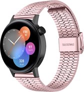 Stalen Smartwatch bandje - Geschikt voor  Huawei Watch GT 3 42mm luxe stalen bandje - roze - 42mm luxe stalen bandje roze - Strap-it Horlogeband / Polsband / Armband