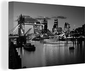 Canvas schilderij 180x120 cm - Wanddecoratie Tower Bridge in Londen - zwart-wit - Muurdecoratie woonkamer - Slaapkamer decoratie - Kamer accessoires - Schilderijen