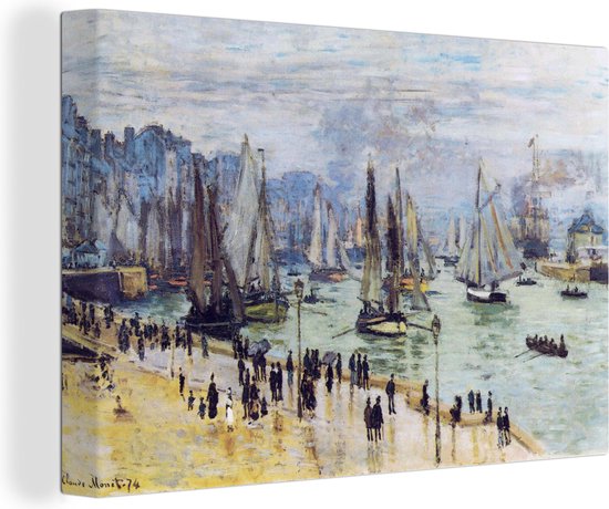 Canvas Schilderij Vissersboten verlaten de haven Le Havre - Schilderij van Claude Monet - 30x20 cm - Wanddecoratie