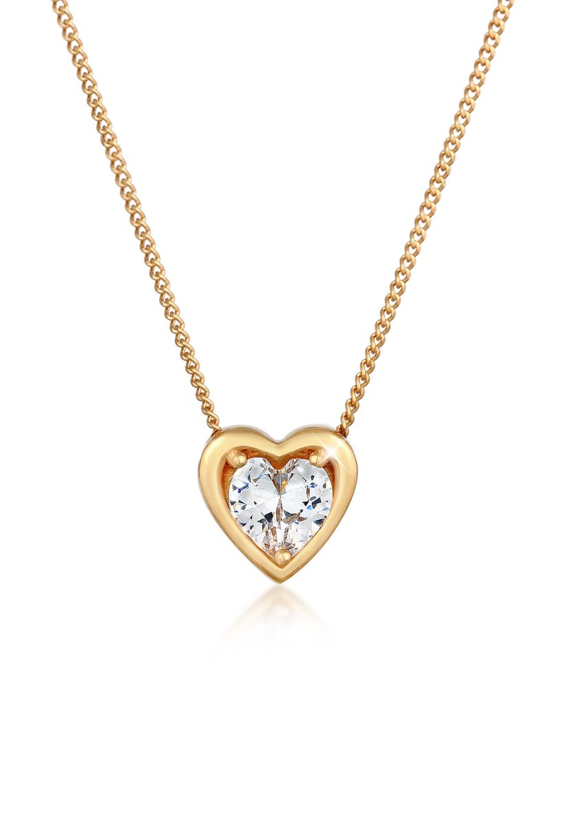 Elli - Halsketting - Dames Hart Hanger Liefde met Cubic Zirconia Kristallen in 925 Sterling Zilver Verguld - Dames